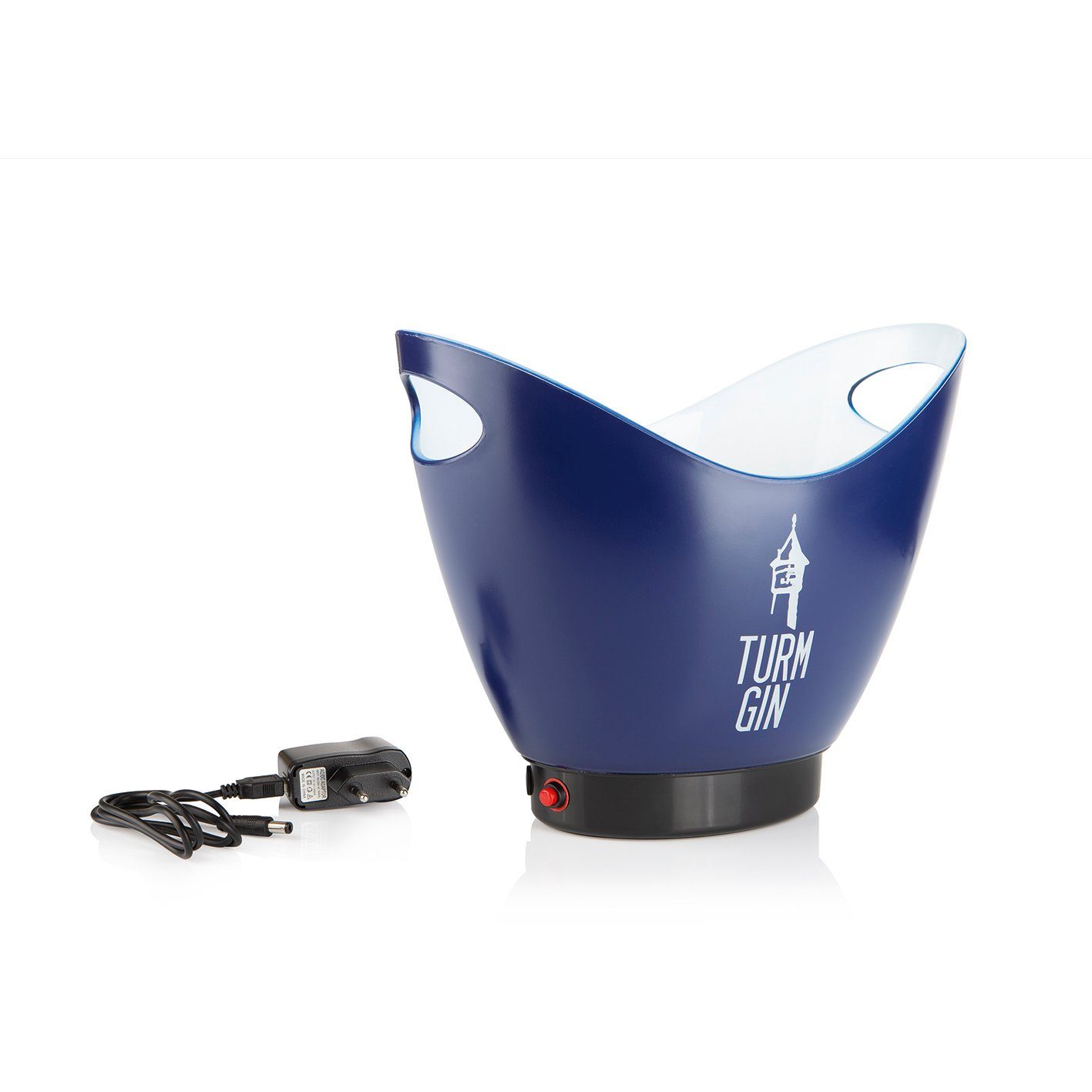 TURM GIN Eiswürfelbehälter LED-Eiskübel- 4 l Fassungsvermögen - blau/schwarz mit Logo