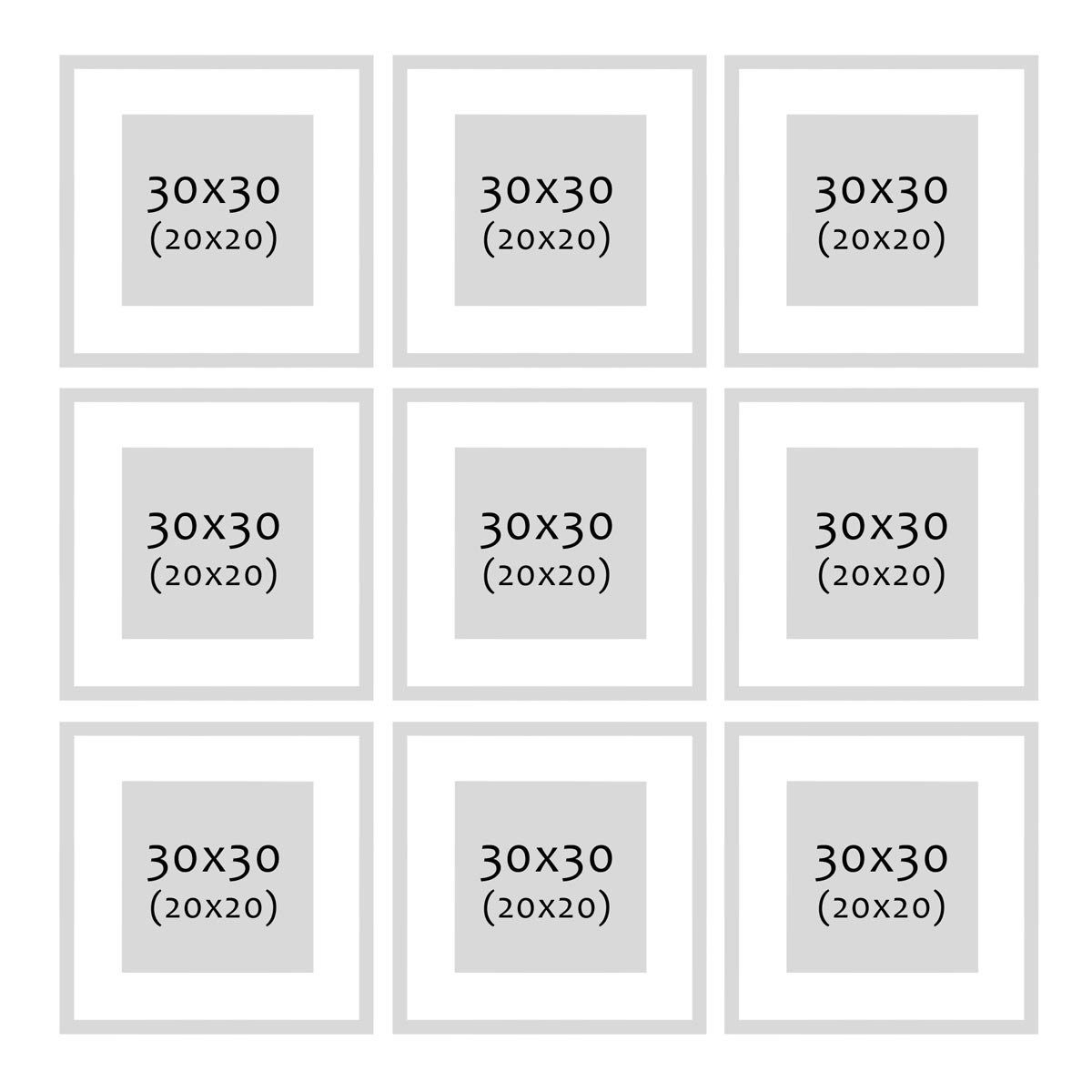 PHOTOLINI Bilderrahmen 9er Set 30x30 cm Modern Schmal mit Passepartout