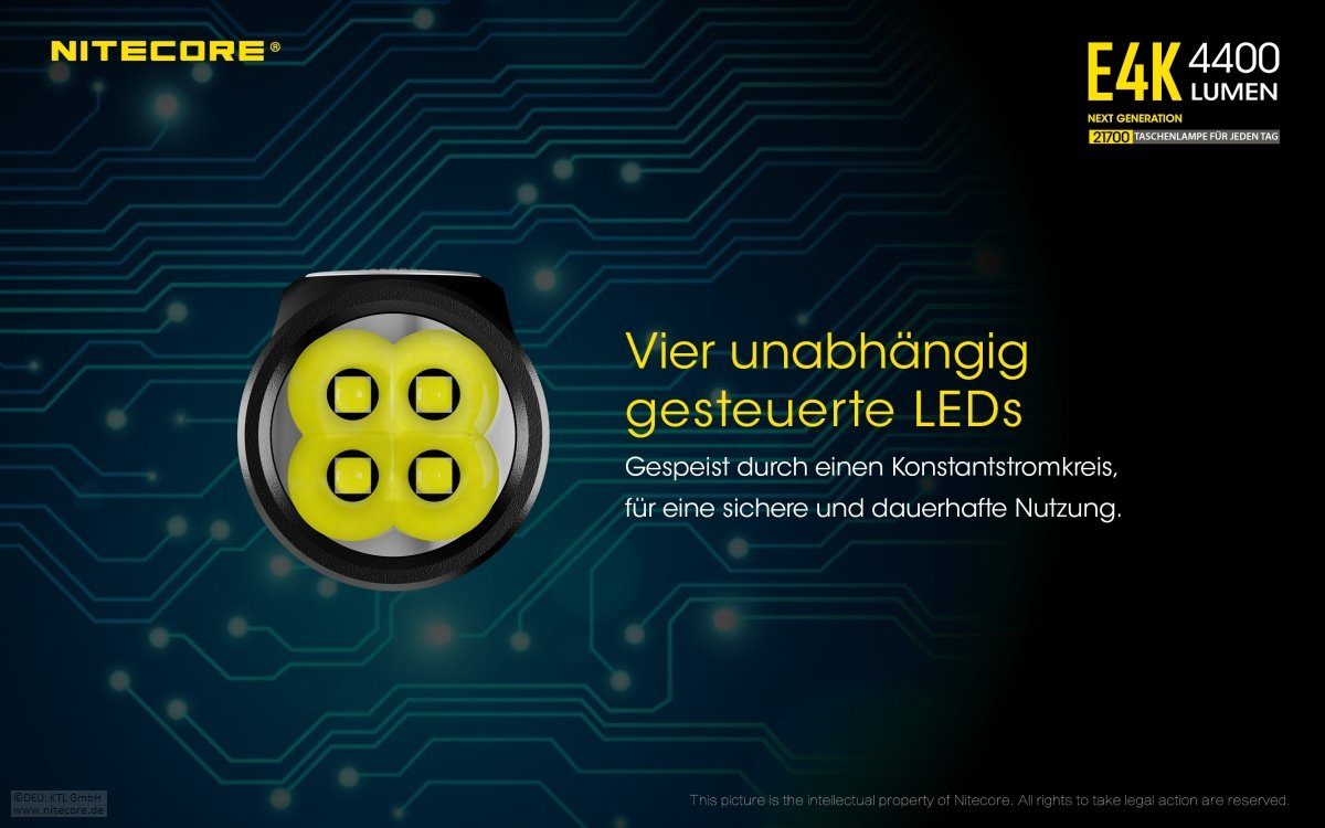 Nitecore LED Taschenlampe E4K - 4400 Lumen Taschenlampe, Akku Lampe (1-St)