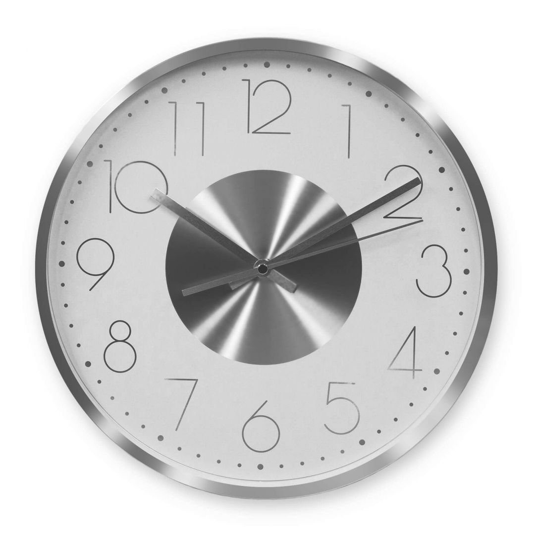 K&L Wall Art Wanduhr Langlebige Aluminium Metalluhr Moderne Loft Uhr (keine Tick-Geräusche, silber Edelstahl- Optik)