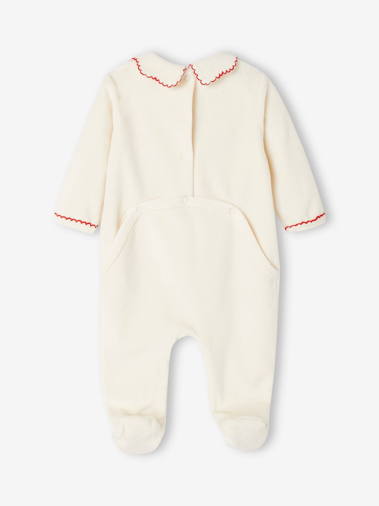 Vertbaudet Baby Samt-Strampler mit Weihnachts-Stickereien Oeko-Tex - wollweiß