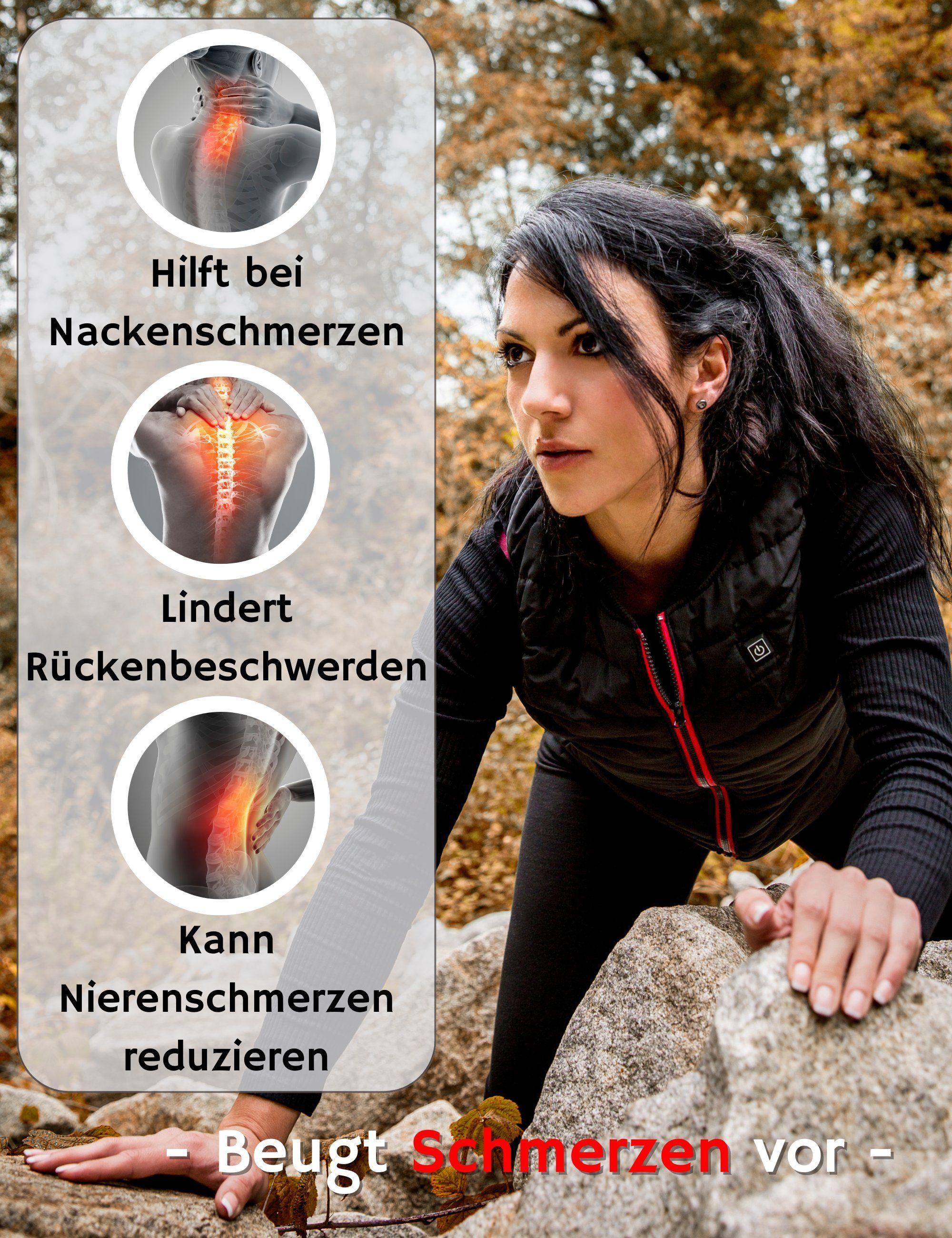 NorthHeat Funktionsweste Premium beheizbare Weste (im praktischen Aufbewahrungstasche, bequeme Passform durch Seitenerweiterung) Seitenerweiterung, 5 Heizzonen, 45 - 55 Grad