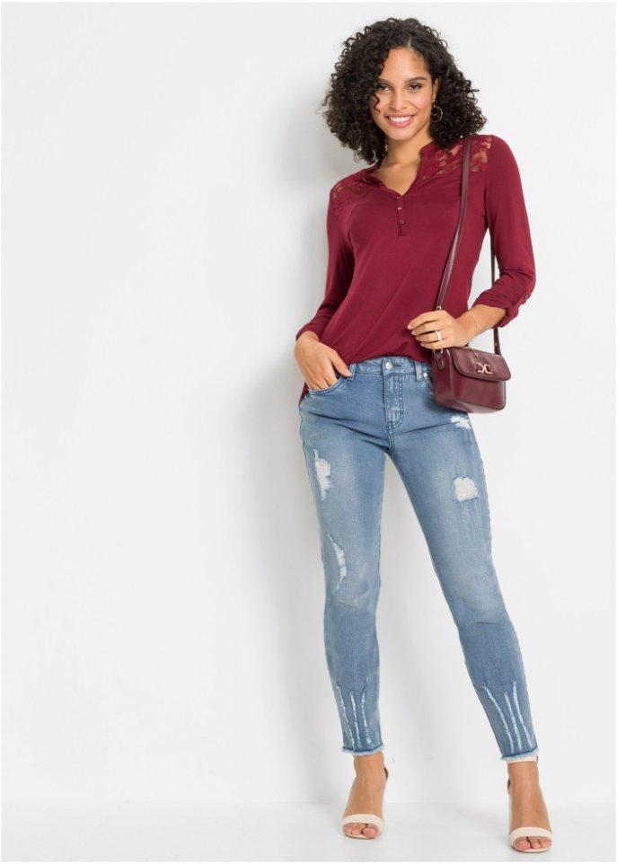 Henleyshirt mit Spitzeneinsatz