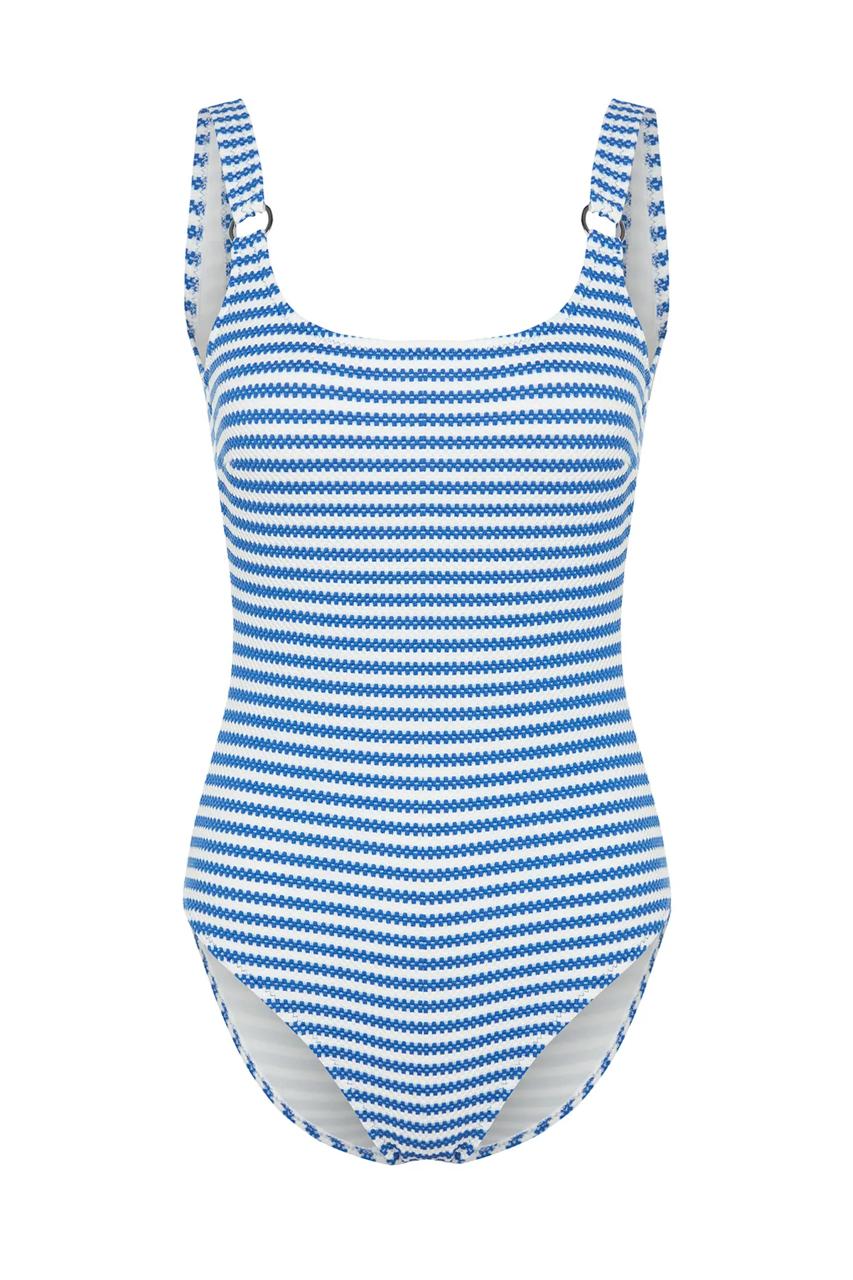 Trendyol Collection  Weiß-blauer Badeanzug mit eckigem Kragen und strukturiertem Accessoire TBESS24MA00095