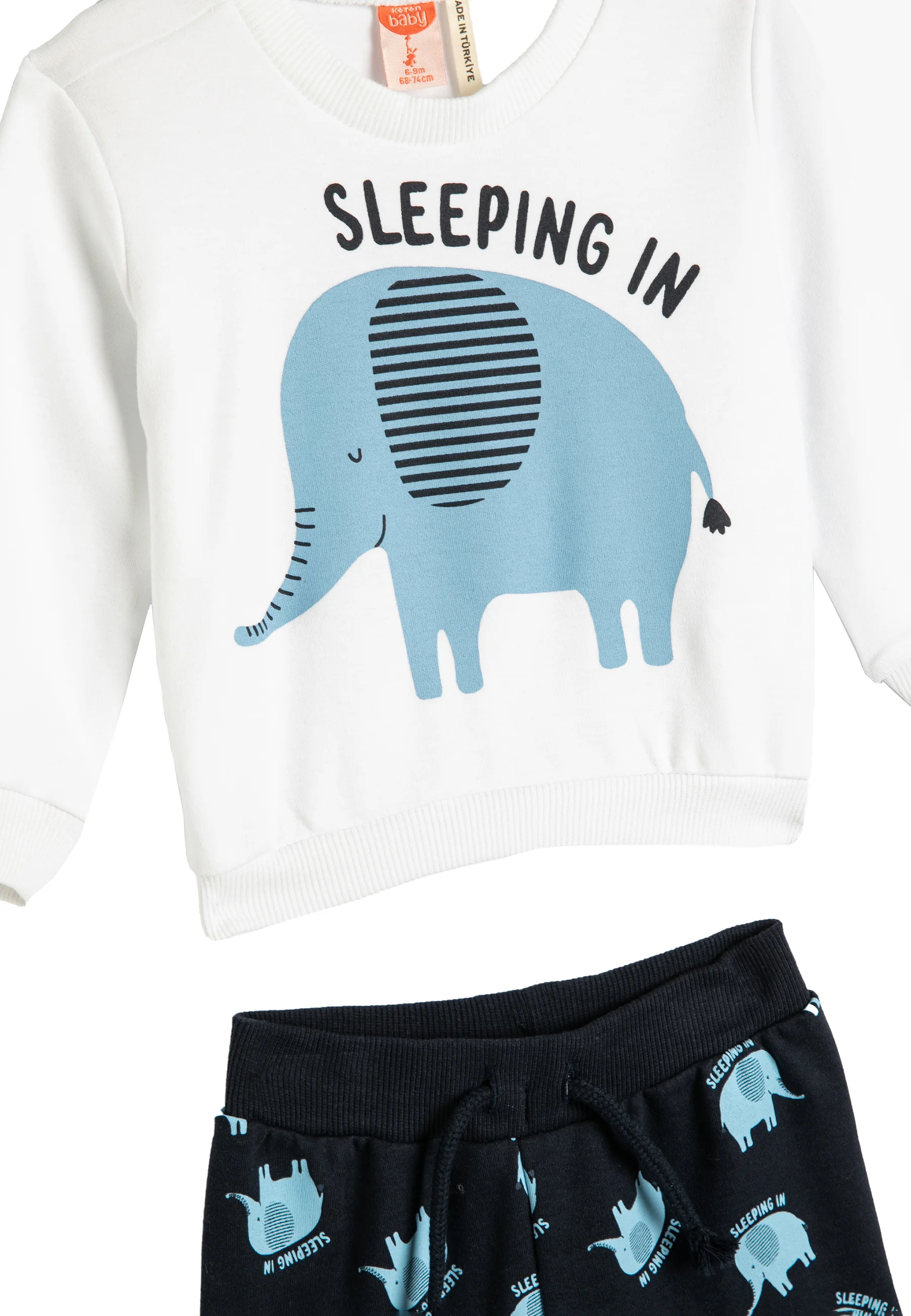 Conjunto Koton con estampado de elefante, manga larga y cuello redondo. - Pijamas