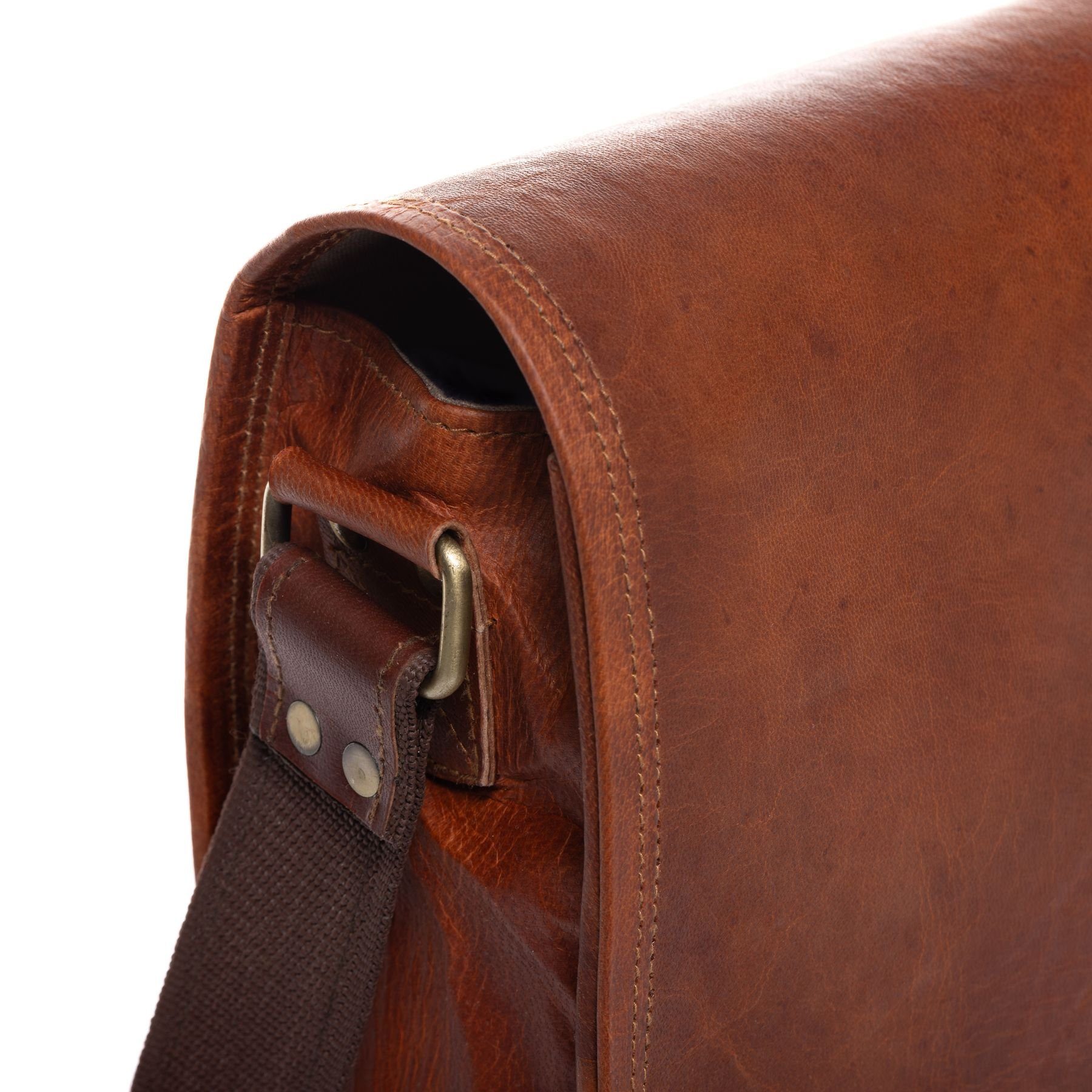 SID & VAIN Laptoptasche CAMDEN, Messenger Bag 15 Zoll echt Leder Unisex, Aktentasche, hellbraun