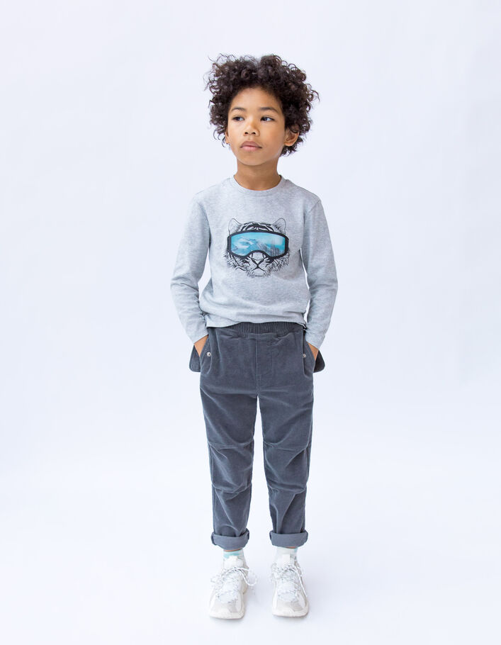 Jogging gris velours milleraies garçon