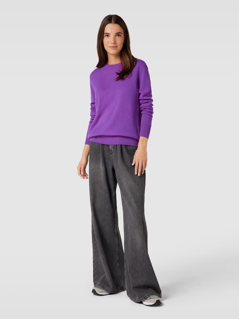 Kaschmirpullover in Strick-Optik mit Rundhalsausschnitt in violett