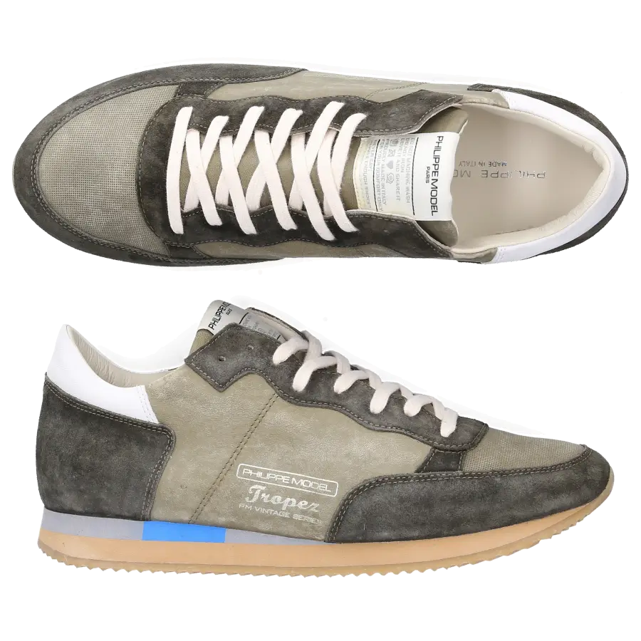 Philippe Model - Sneaker low TROPEZ VINTAGE Kalbsleder Veloursleder Logo olive - oliv