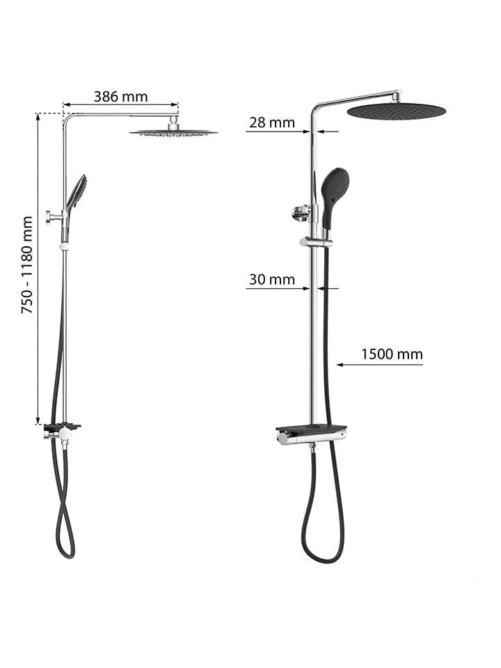 Schütte Überkopfbrauseset mit Thermostat-Armatur ''Grande Vita'' in Silber/ Schwarz günstig kaufen onesize