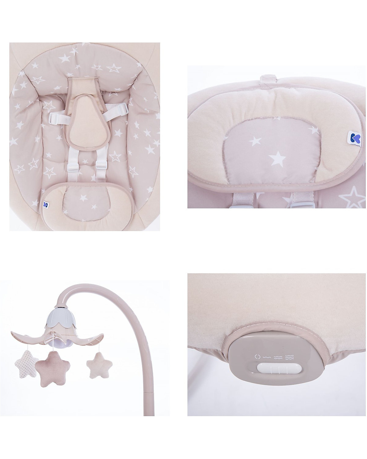 Babywippe Stars 12 Melodien Mobile Vibration 5-Punkt-Gurt verstellbar Babywippen