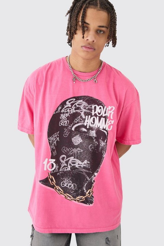 Oversize T-Shirt mit Masken-Print