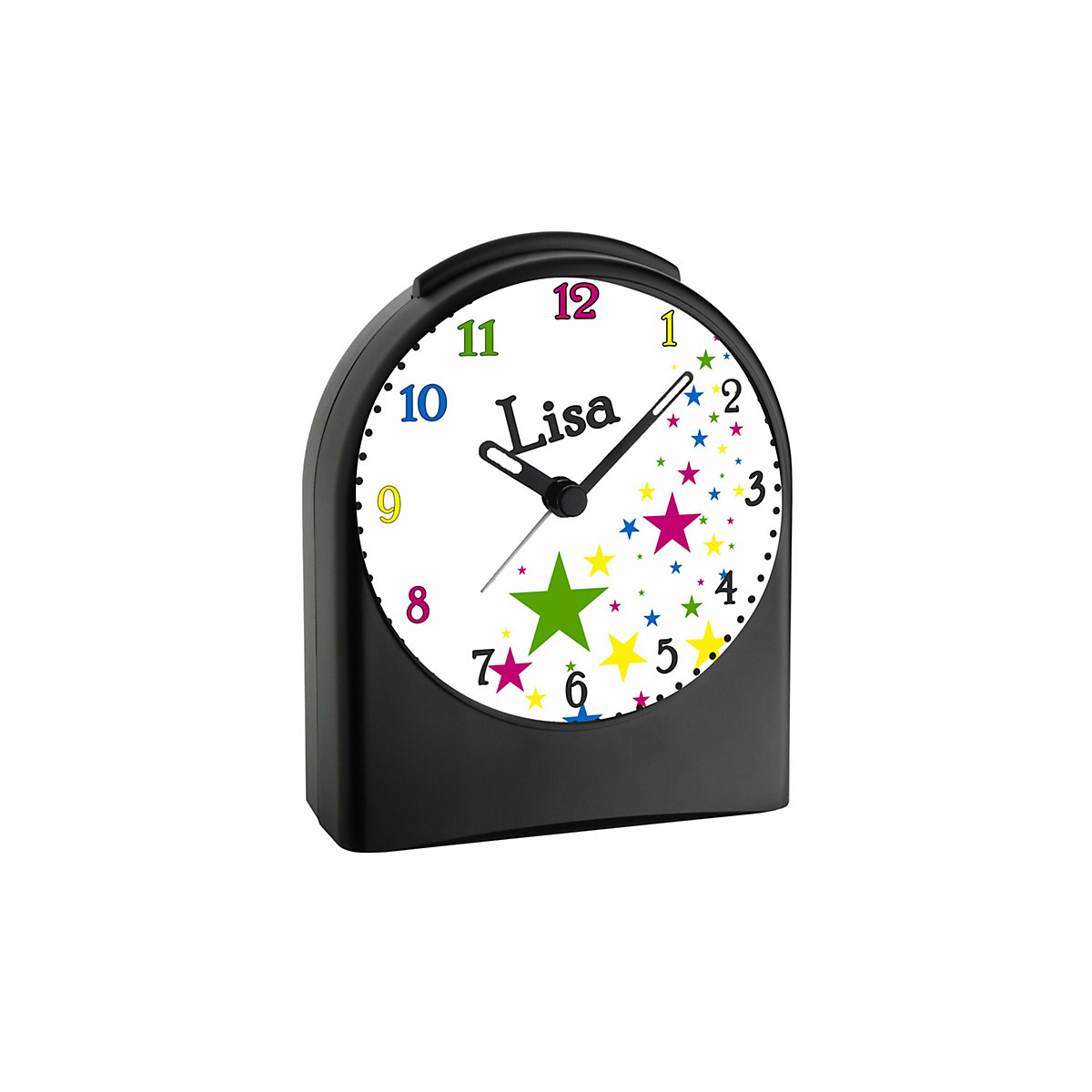 Kinder Funkwecker personalisiert mit Namen Sterne Atom-/Funkuhr, 12-Stunden-Anzeigeformat, Schlummerfunktion, Nachtlicht, Geräuschlos/Ohne Ticken