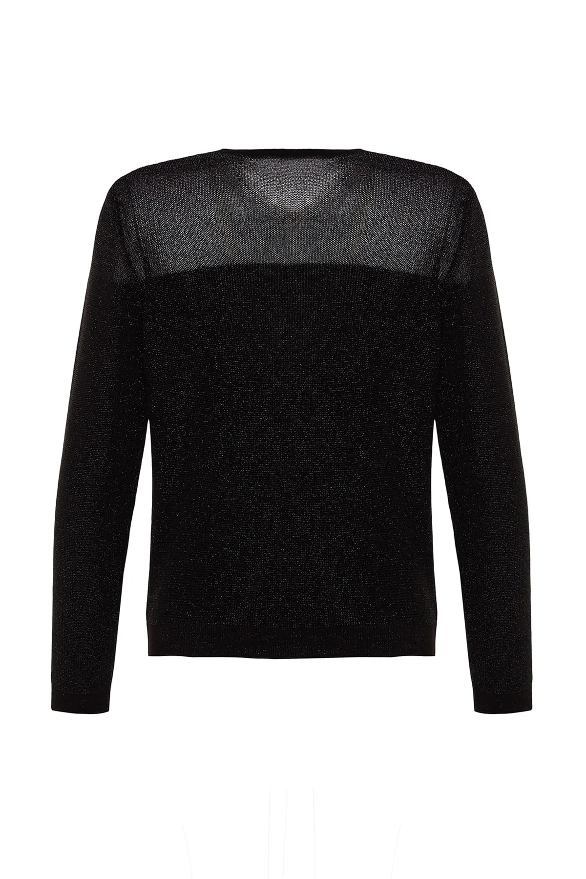 Trendyol Collection  Schwarzer transparenter Strickpullover mit Glitzer TWOAW24KZ01023