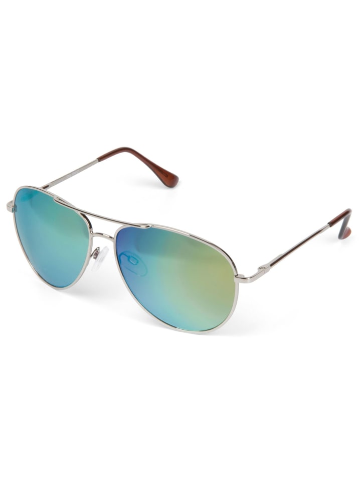 styleBREAKER Piloten Sonnenbrille in Silber / Blau-Grün günstig kaufen onesize