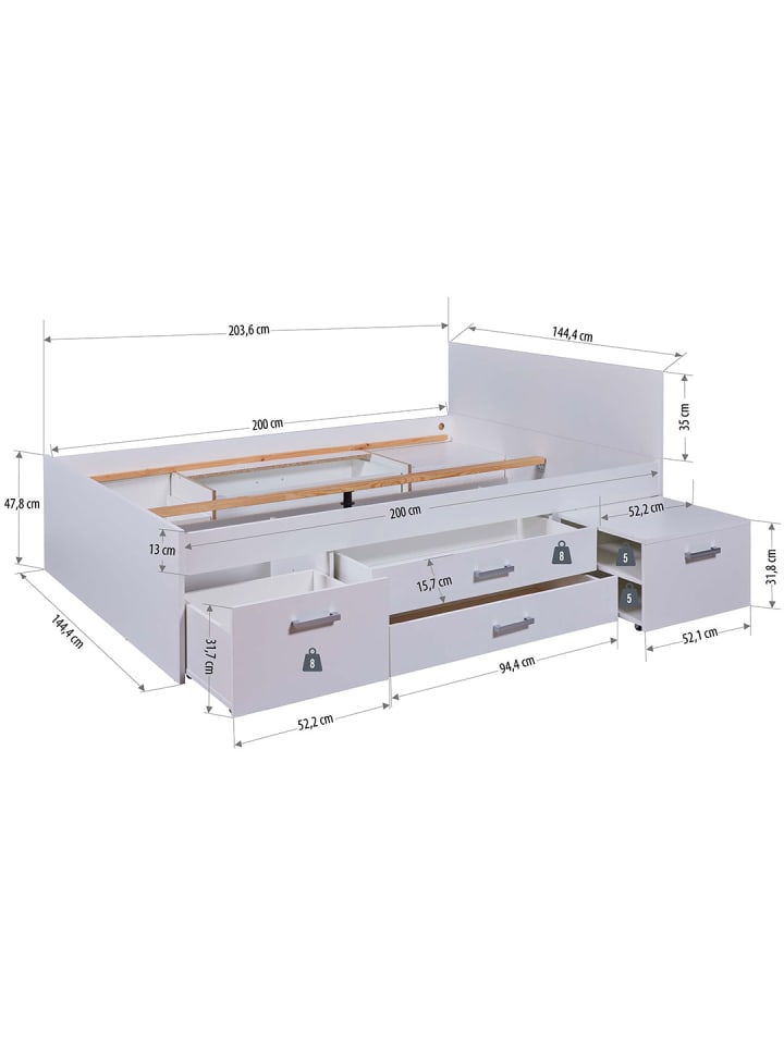 ebuy24 Bett Ranya Weiß 206 x 145 cm günstig kaufen onesize