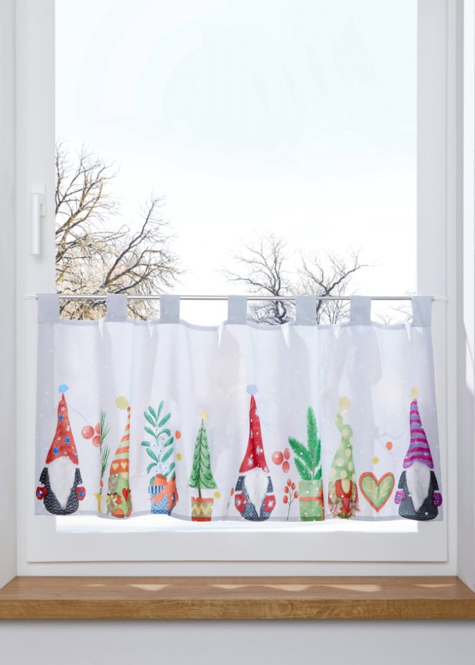 Microfaser Scheibengardine mit weihnachtlichem Druck