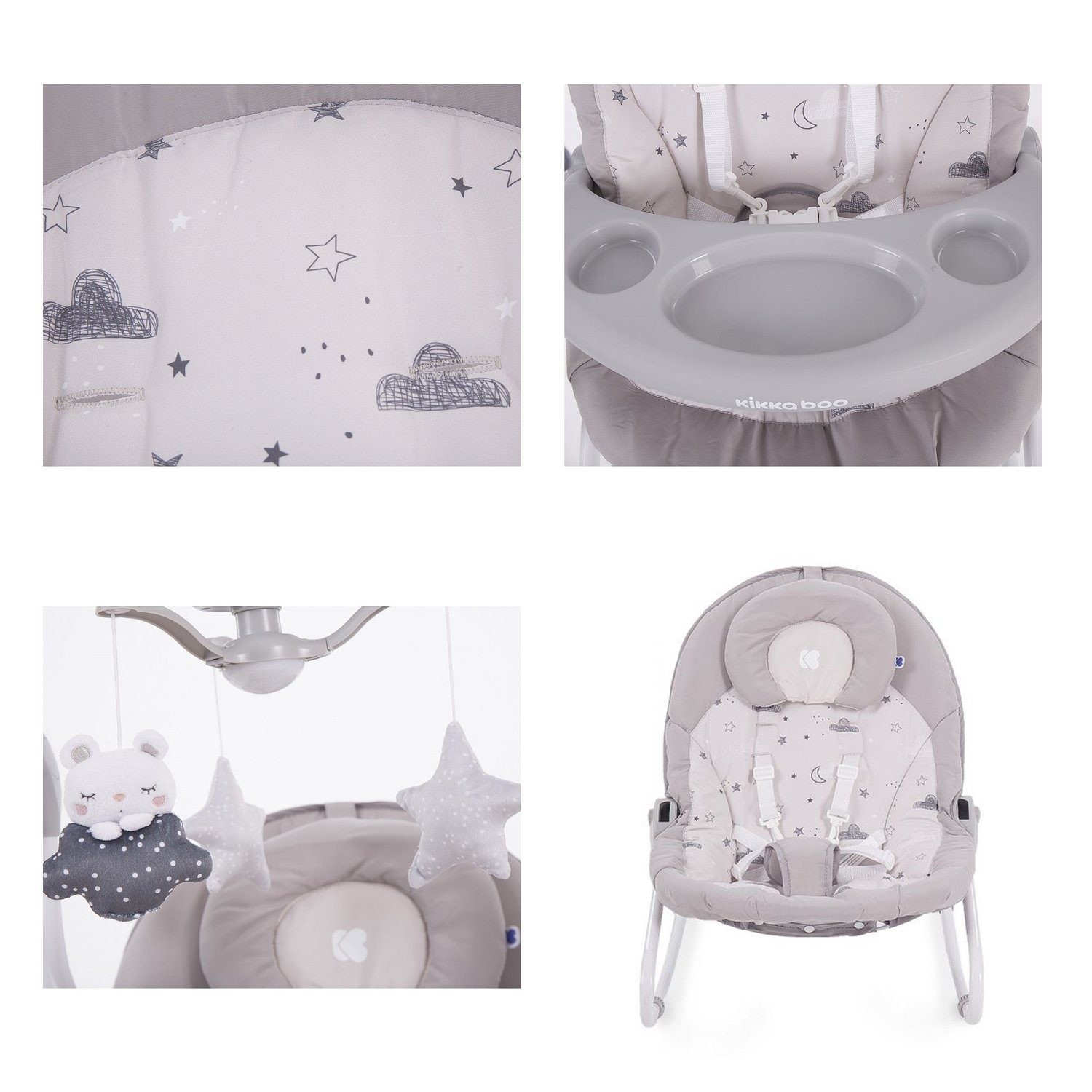 Kikkaboo Babywippe Babywippe Mia Stella 2 in 1, Schaukelstuhl Musik verstellbare Rückenlehne