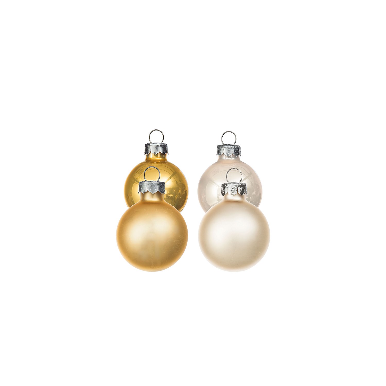 Weihnachtskugeln aus Glas, gold, creme, 3 cm Ø, 12 Stück