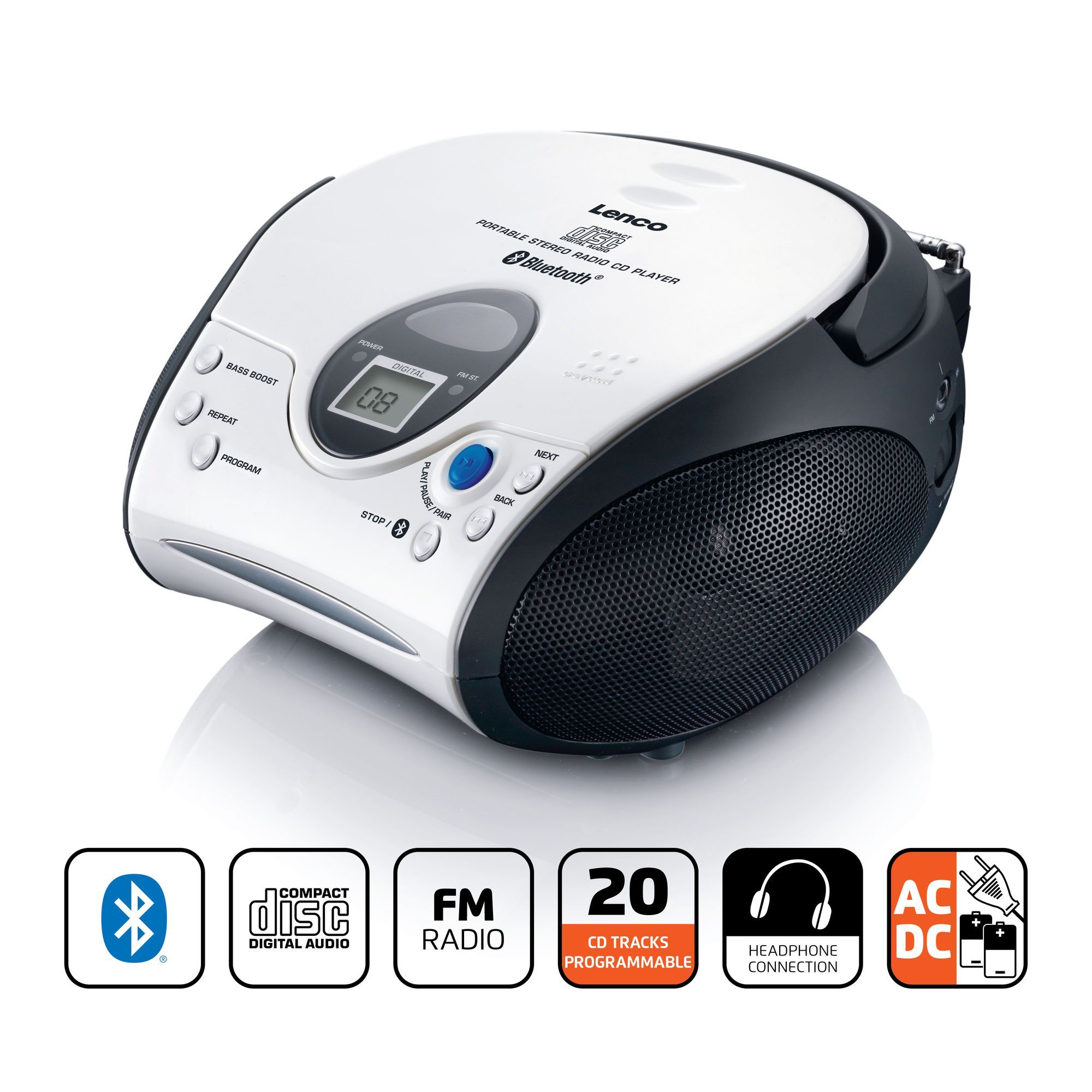 Lenco SCD-24BT WHBK Tragbarer CD-Player