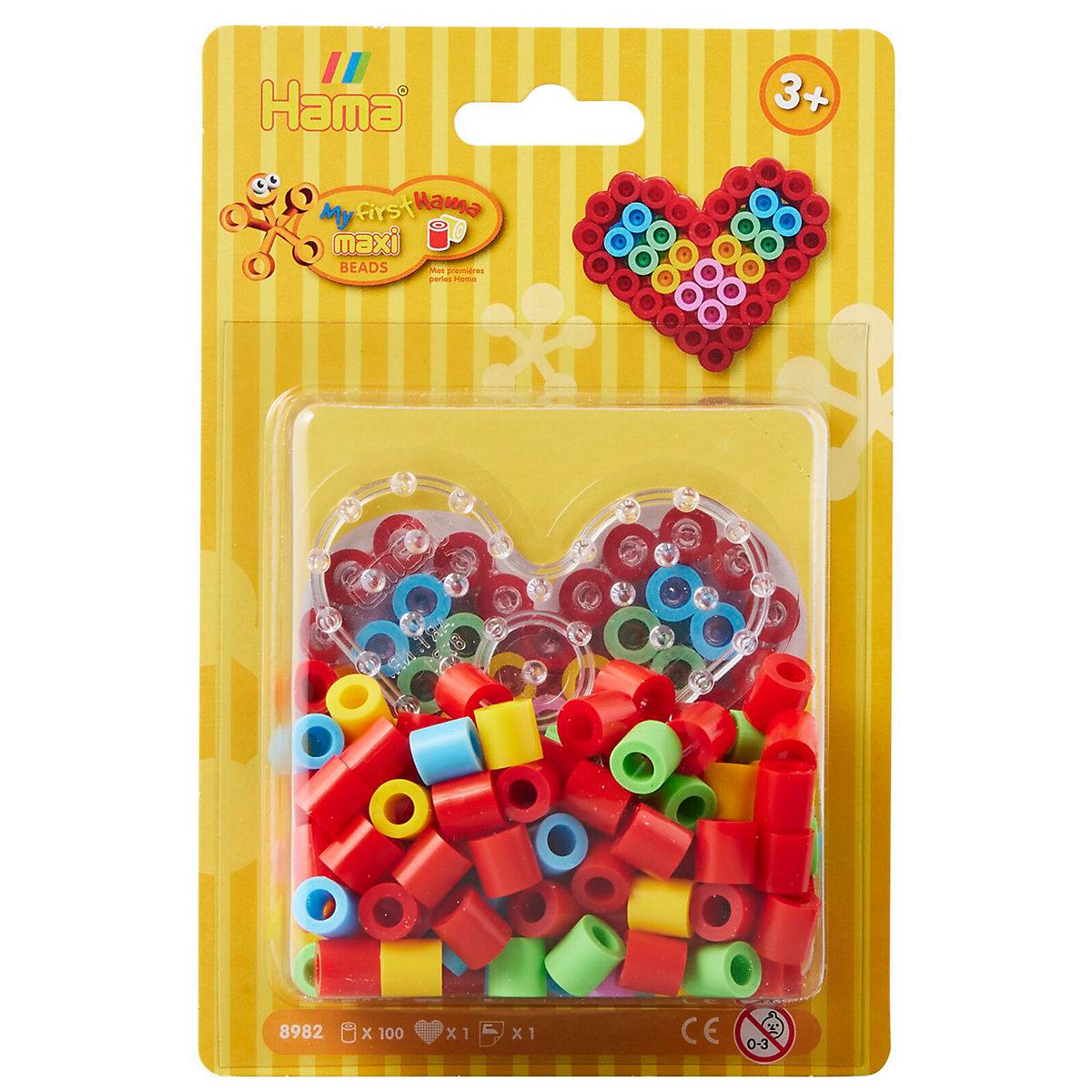 HAMA 8982 Blister mit 100 Maxiperlen + Stiftplatte Herz