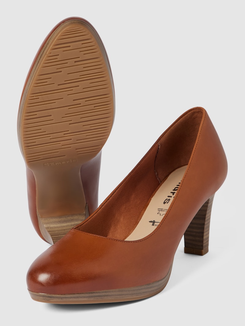 Pumps aus Leder mit abgerundeter Spitze Modell 'BASIC' in cognac