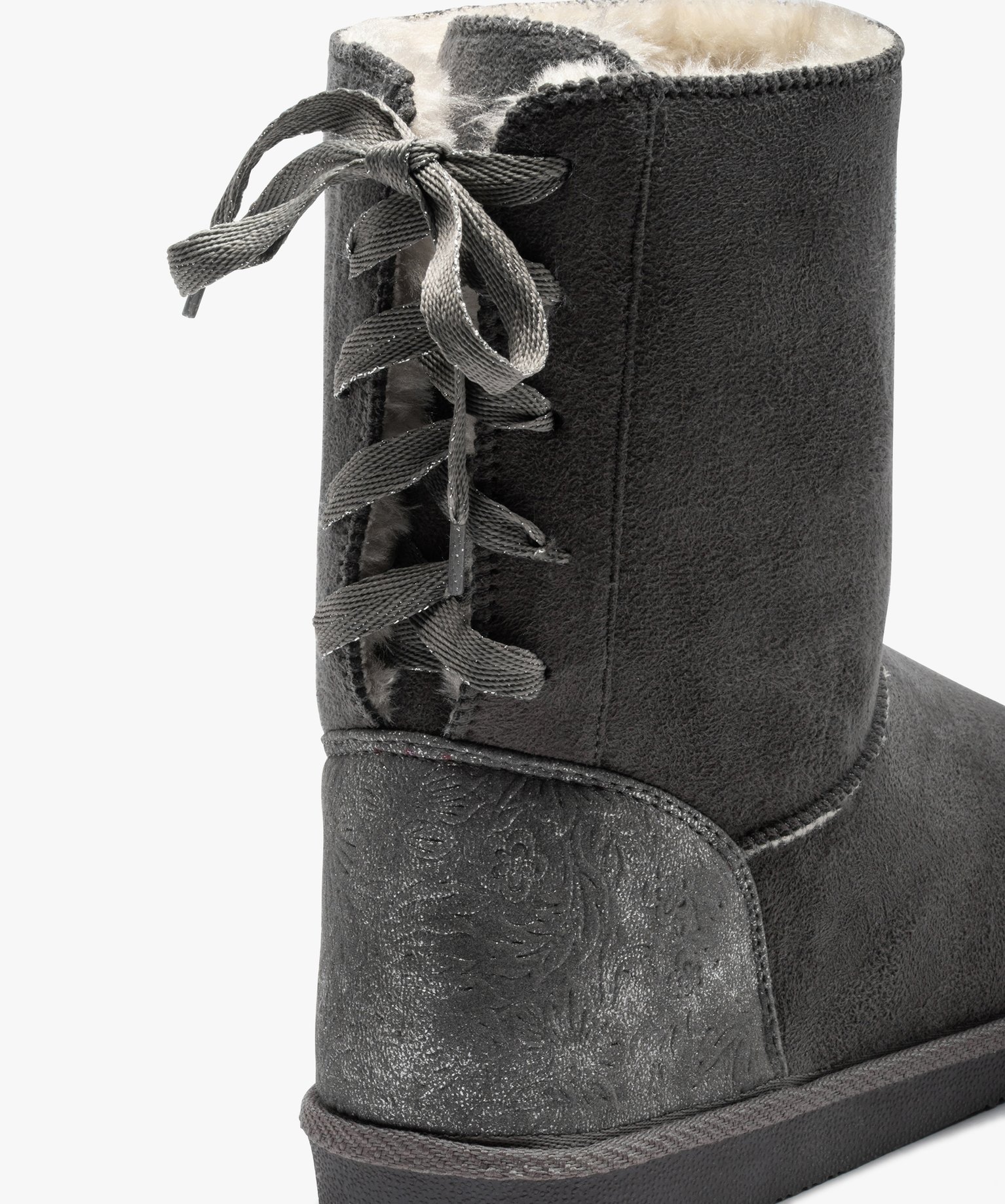 Boots fourrées femme en suédine détails brillants gris | GEMO