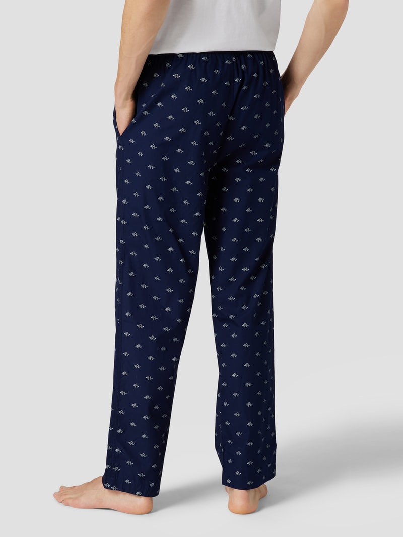 Pyjama-Hose mit Allover-Logo Modell 'LOGO' in dunkelblau