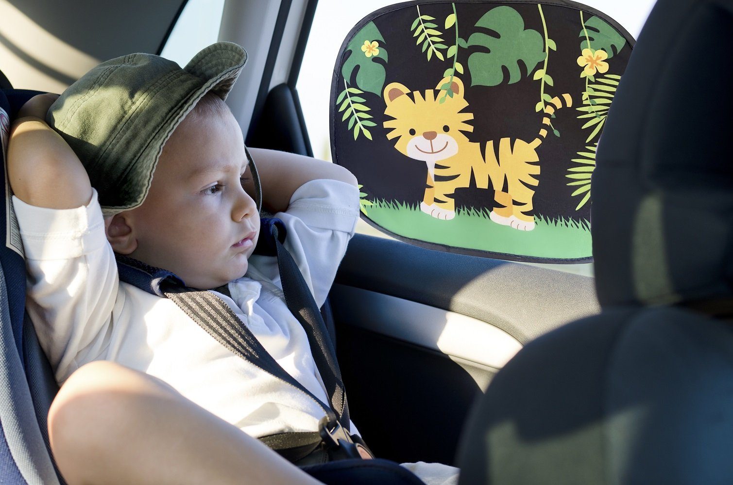 Sonnenschutz Auto Sonnenblende mit 8 Saugnäpfen - Dschungel Tiere Motiv, HECKBO