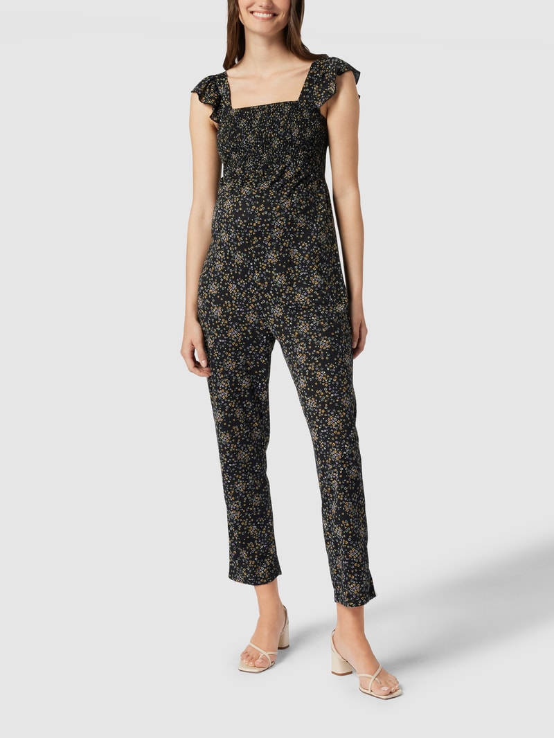 Umstands-Jumpsuit mit floralem Muster in schwarz