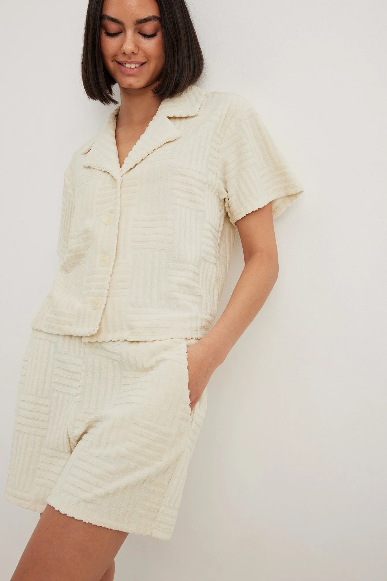Frottee-Shorts mit hoher Taille