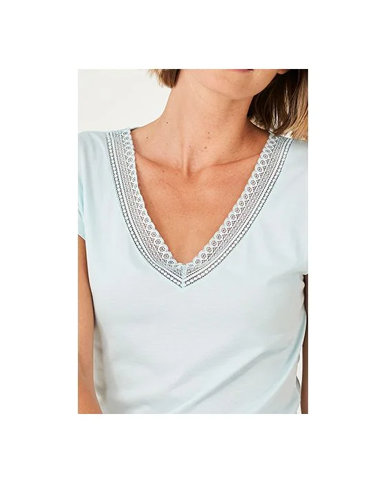 Tee-shirt manches courtes col dentelle Climatyl