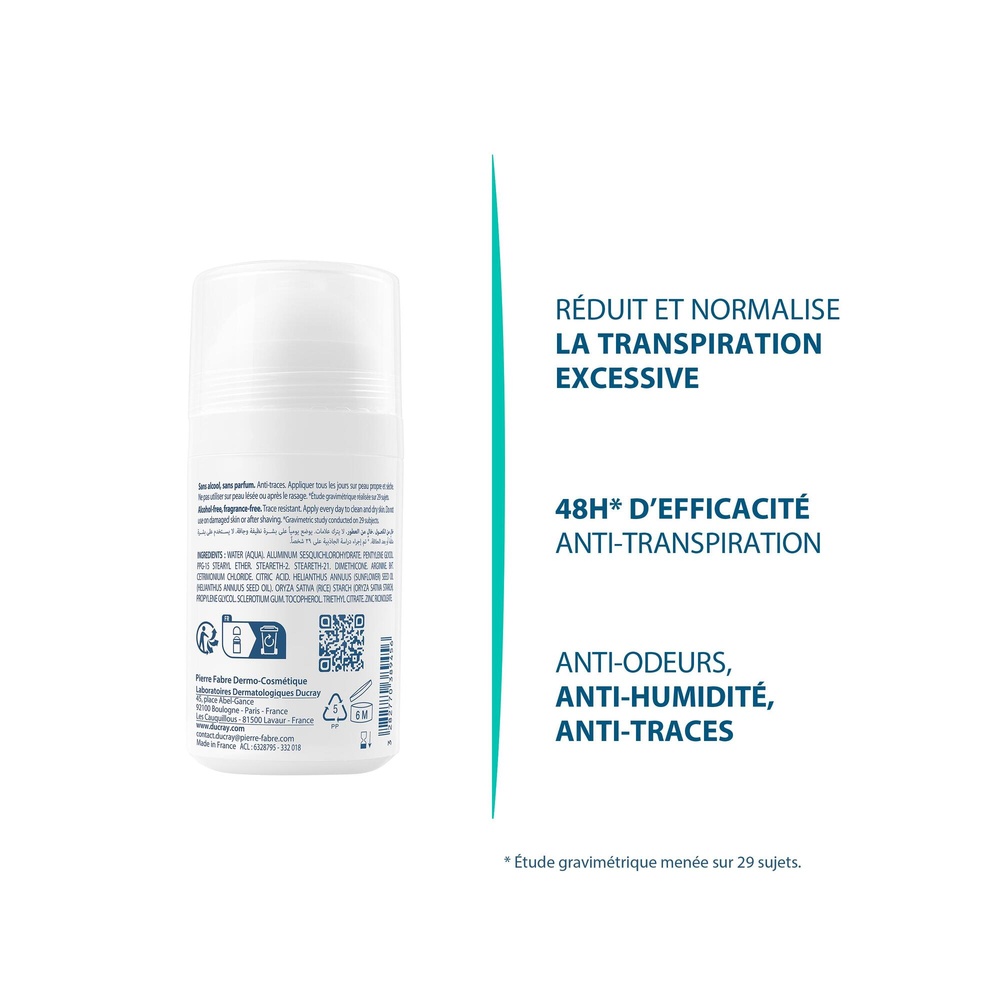 Ducray Hidrosis Control déodorant roll-on aisselles 40ml Déodorant