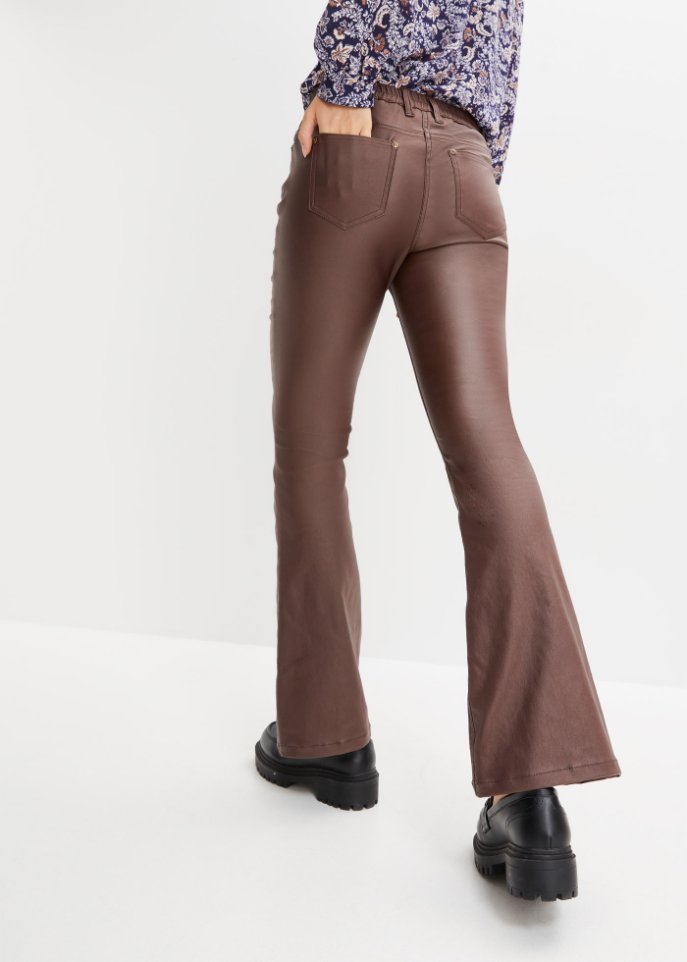 High-Waist-Stretch-Hose mit Beschichtung und Bequembund, Flared