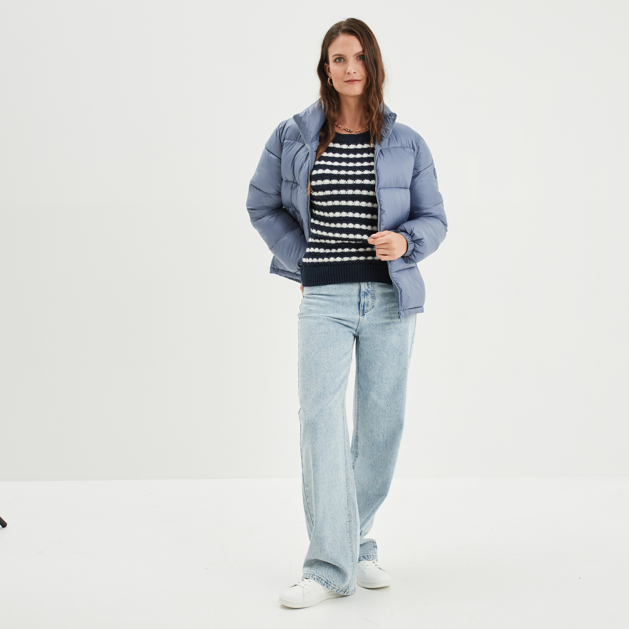 Pull col rond fils métallisés Creeks bleu marine femme | La Halle