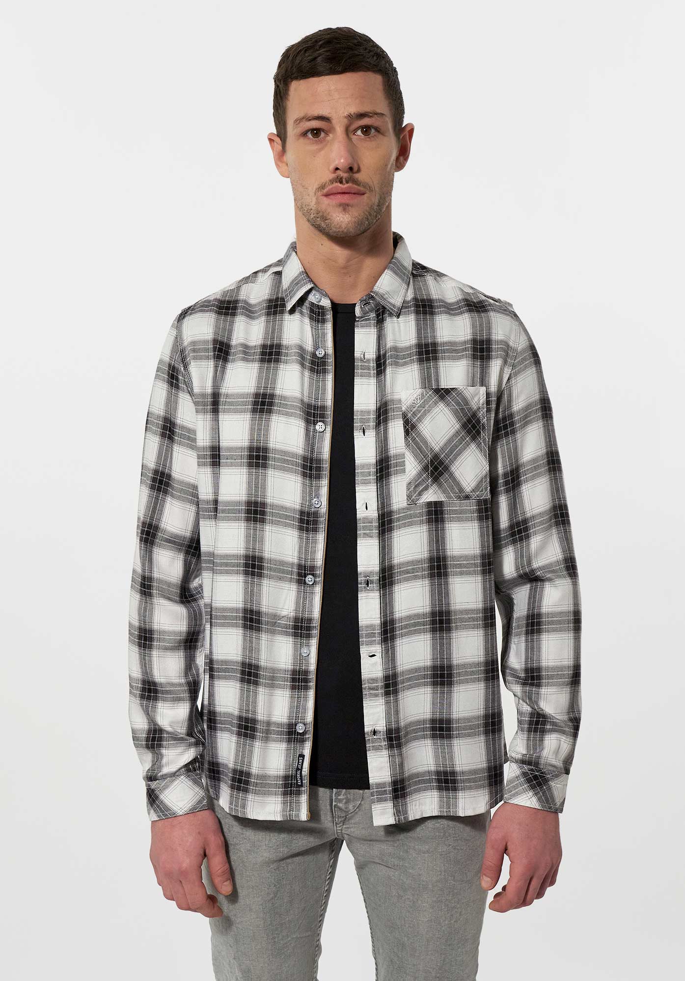 NATE   Chemise à carreaux noirs et blancs Homme