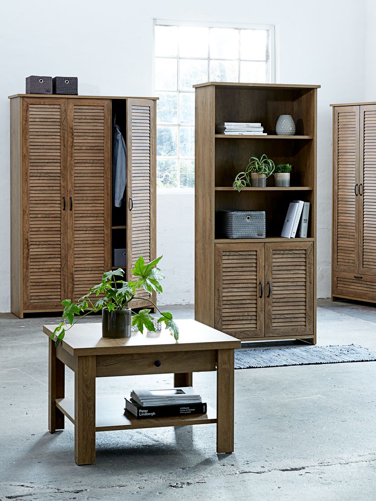 MANDERUP Bücherregal, 2 Türen, 3 Einlegeböden, 1 Regalboden, Eiche Wild