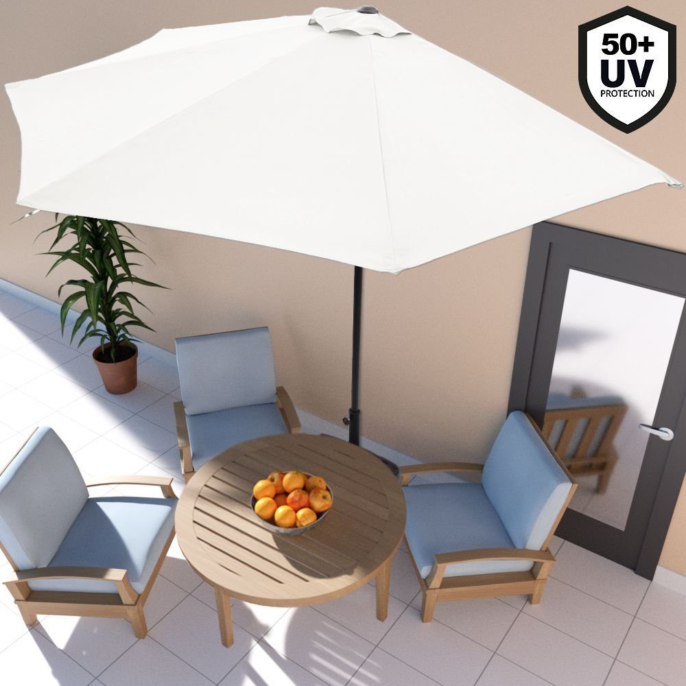 Kingsleeve Sonnenschirm, 270 cm UV Schutz 50+ halbrund Wasserabweisend Leichtgängiges Kurbelsystem Windöffnung für stabilen Stand Stabil Robust Balkonschirm Terrassenschirm Gartenschirm