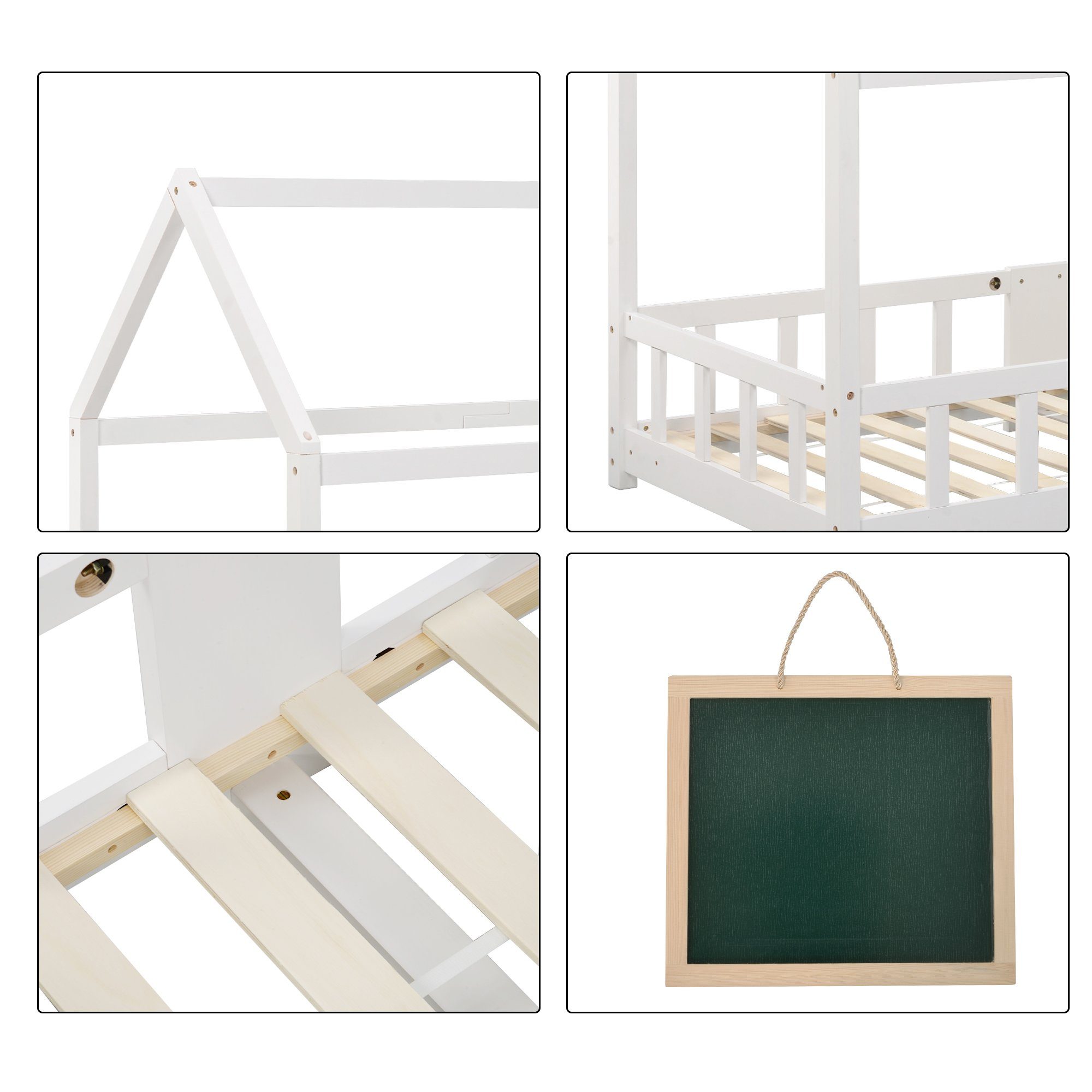 Flieks Massivholzbett (1-tlg), Kiefer Kinderbett Hausbett mit Tafel 90x200cm