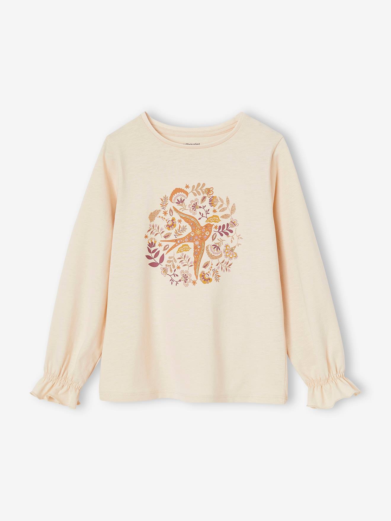 T-shirt romantique motifs brillants fille bleu pétrole
