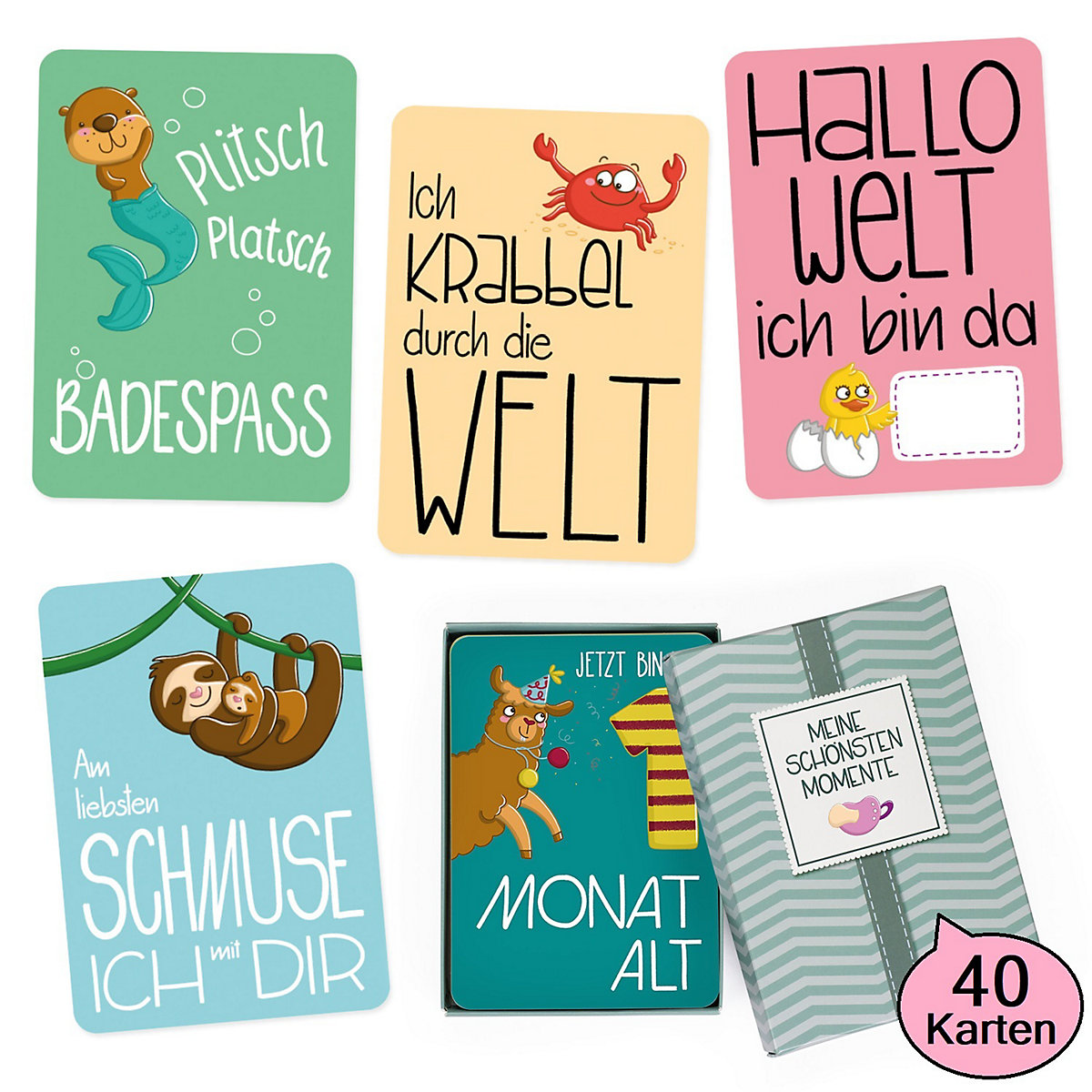 Baby Meilensteinkarten - 40 Karten I Geschenk zur Babyparty, Geburt und Taufe I Motive für Junge oder Mädchen