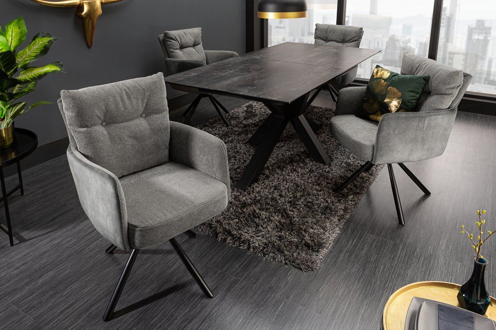 riess-ambiente Polsterstuhl BIG GEORGE grau / schwarz (Einzelartikel, 1 St), Esszimmer · Samt · 360° drehbar · Armlehne · Retro