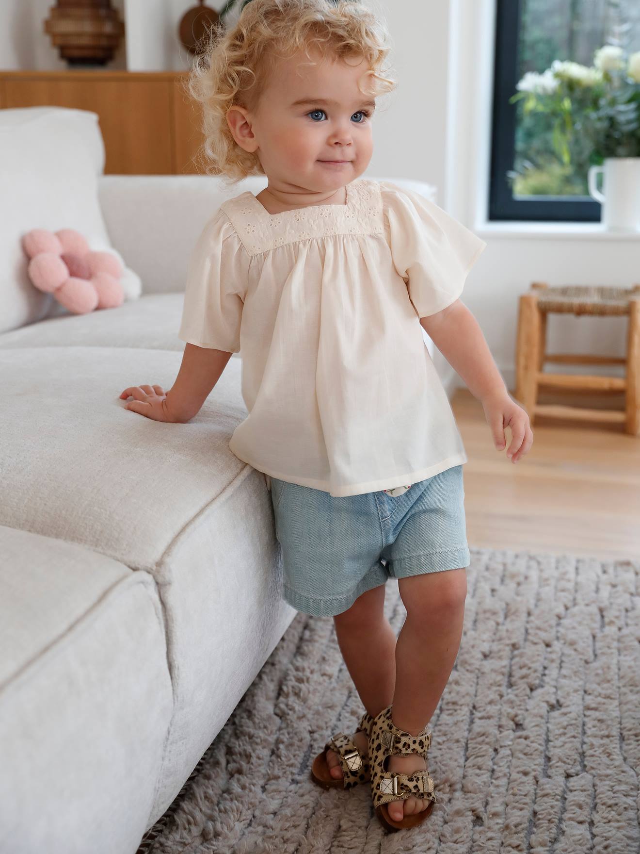 Vertbaudet Baby Bluse mit Lochstickerei - salbeigrün