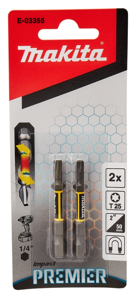 Acessórios Makita E-03355 Ponta de Parafusadeira de Impacto T25x50mm XTT Impact Premier (Pacote com 2 unidades)