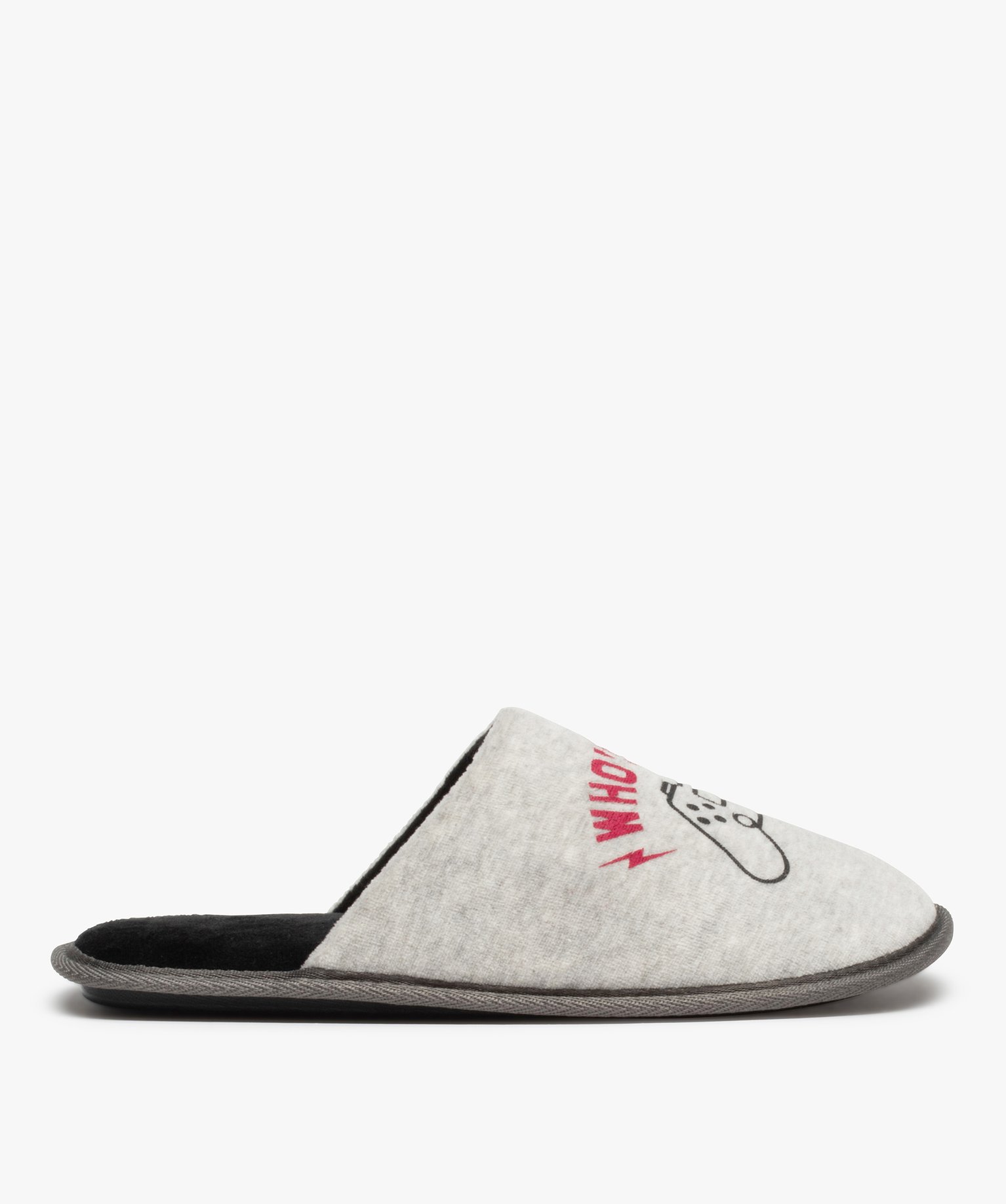 Chaussons homme mules plates imprimées console de jeux gris | GEMO