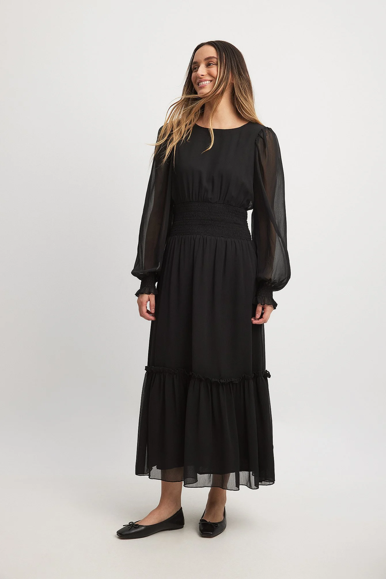 Smocked Detail Ankle Dress