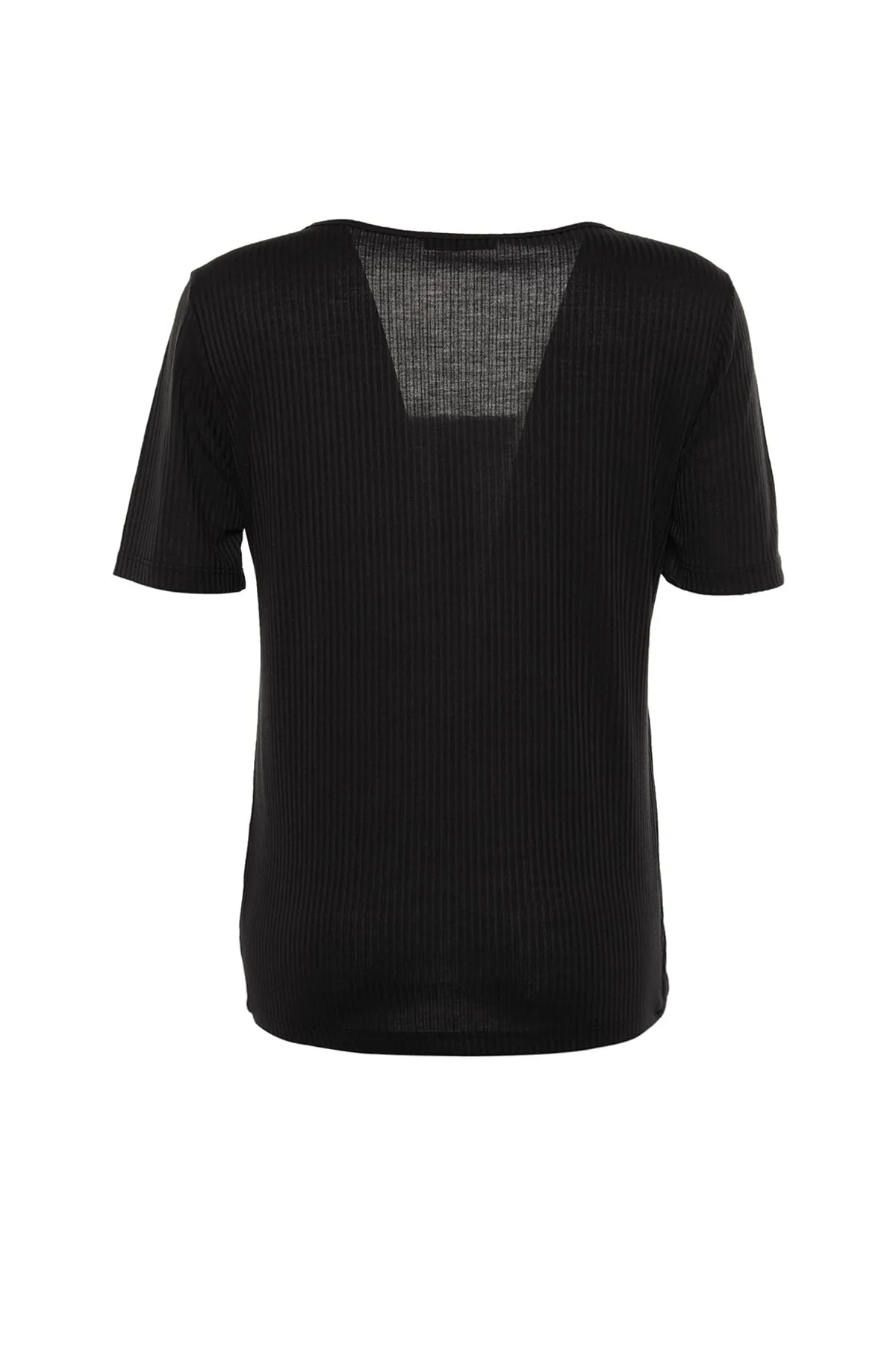 Trendyol Curve  Schwarze Strickbluse mit quadratischem Kragen und Reißverschluss TBBSS22BZ00005