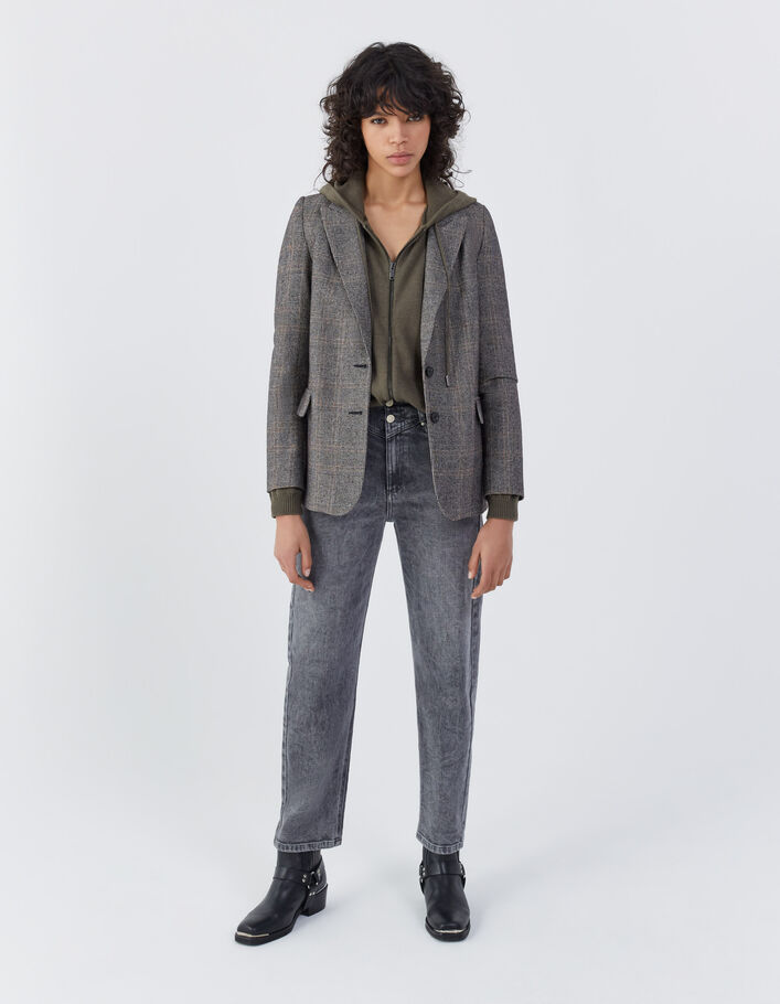 Cardigan capuche kaki chevron bijou et jeux de point femme