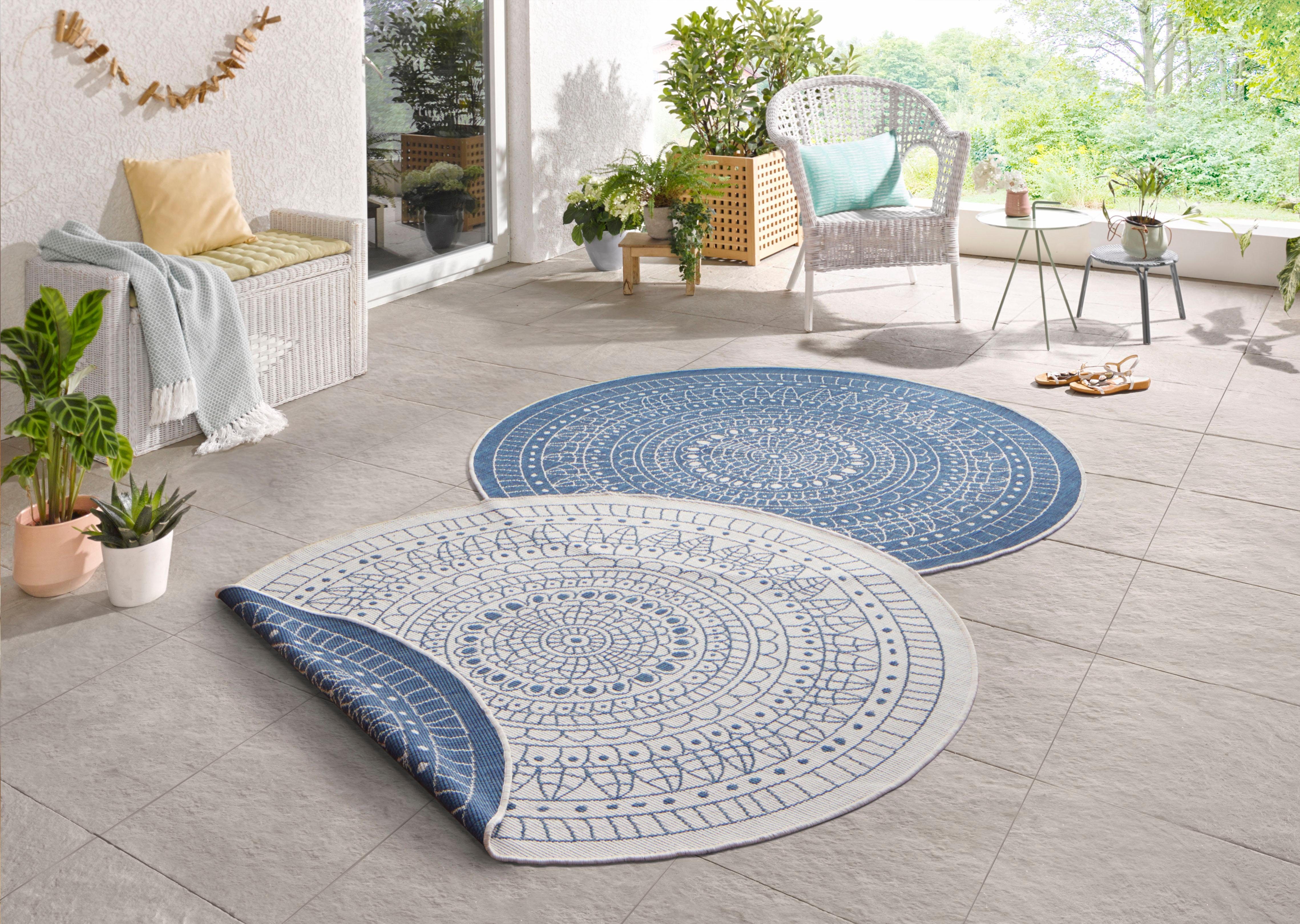 Teppich Porto Wendeteppich, NORTHRUGS, rund, Höhe: 5 mm, In-& Outdoor, Wetterfest, Balkon, Garten, Wohnzimmer, Wasserfest