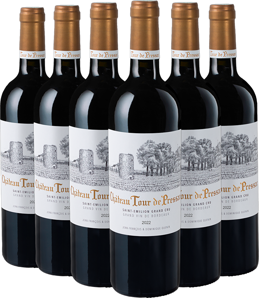 Château Tour de Pressac 6 Flaschen Château Tour de Pressac Grand Cru 2022 in Holzkiste